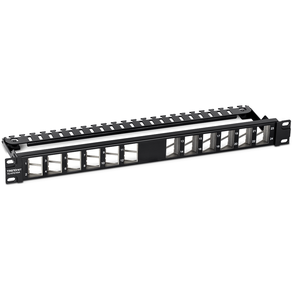 Paneel RJ45 Cat5e/Cat6/Cat6a 24 port varjestatud, nurgaga, must