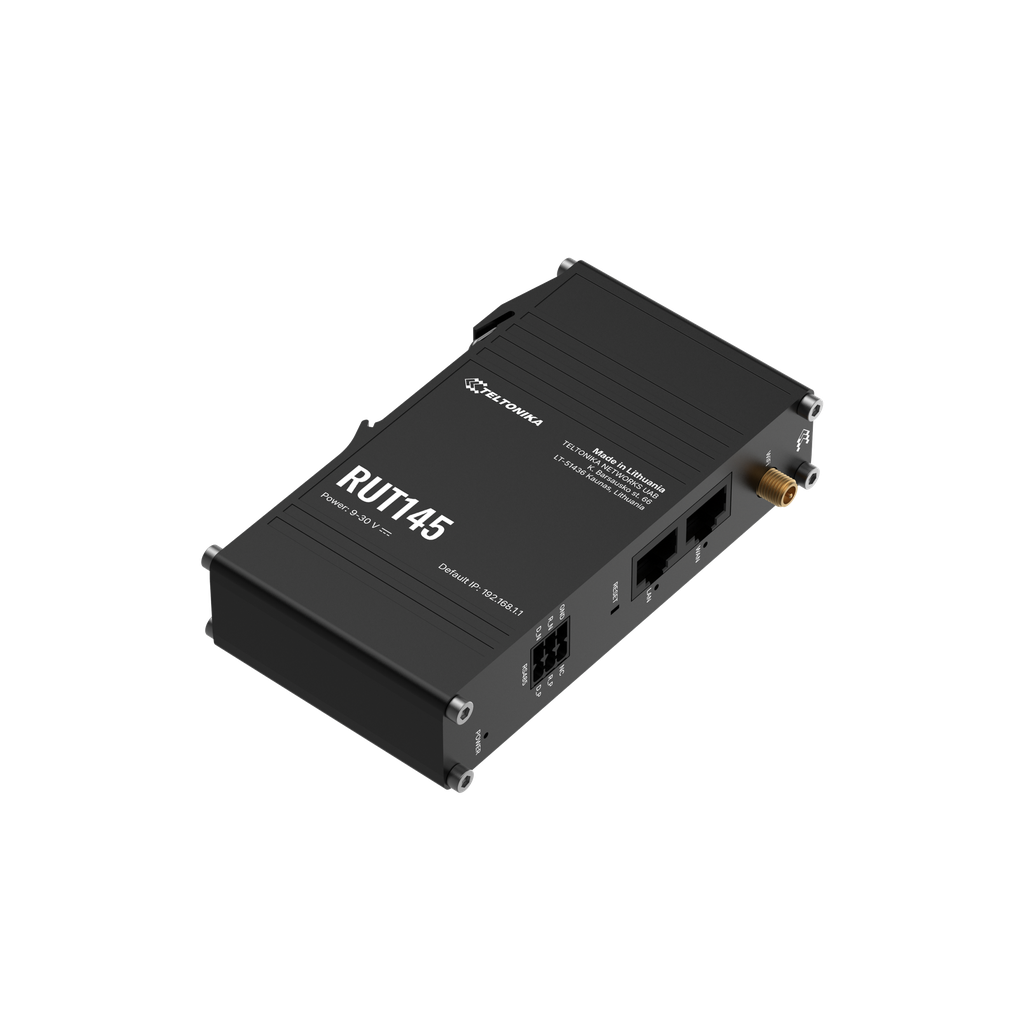 [RUT145] Teltonika RUT145 - Industrial LTE Router 5G modem with wireless router, CAT4 2.4GHz, 2xLAN, RS232/RS485, 802.11b/g/n, -40°C-75°C, IP30