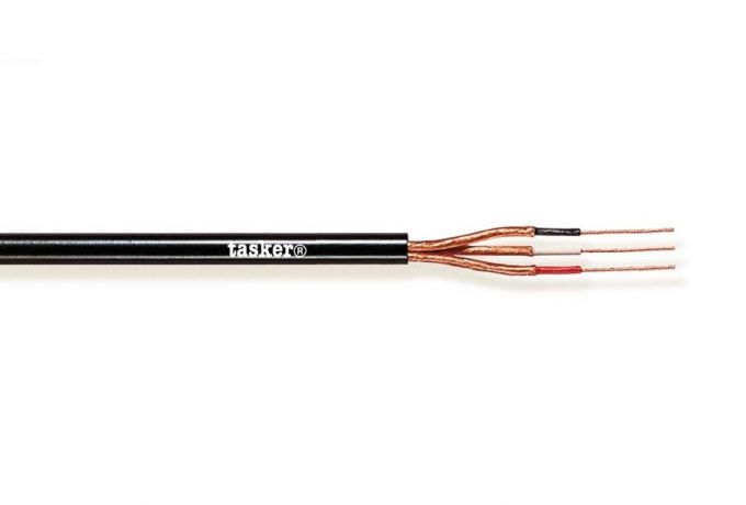 Audiokaabel 4x0.14mm², must, spiraalvarje, OFC, 100m/rull