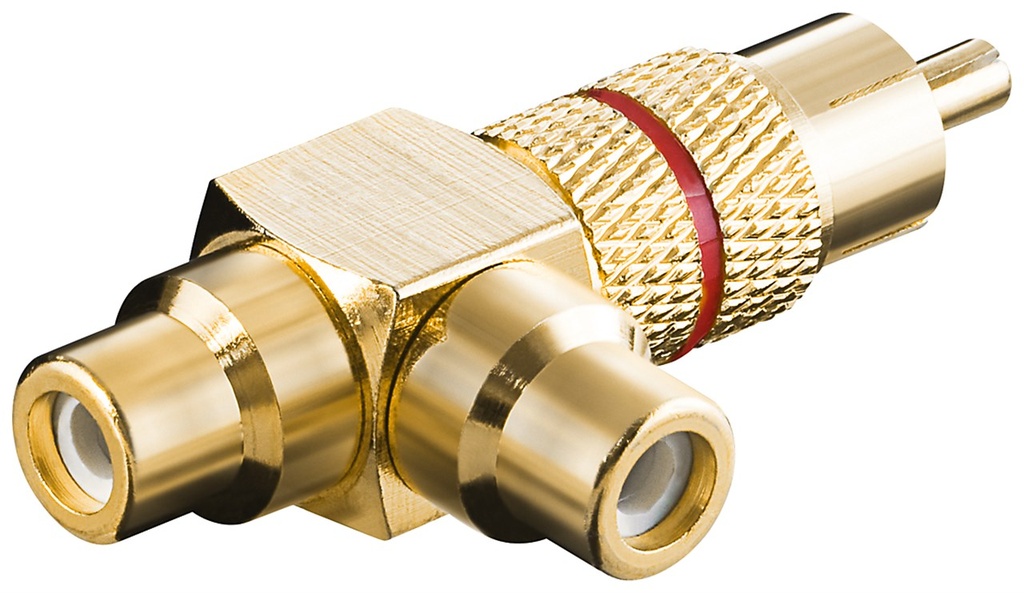 Adapter RCA (M) - 2xRCA (F), kullatud, punane