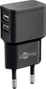 USB laadija, 2 x USB port küljel, 100-240V > 5V 2.4A, 5W, must