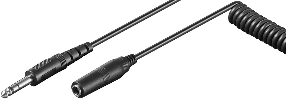 6.3mm pikenduskaabel 5.0m, spiraalne, must