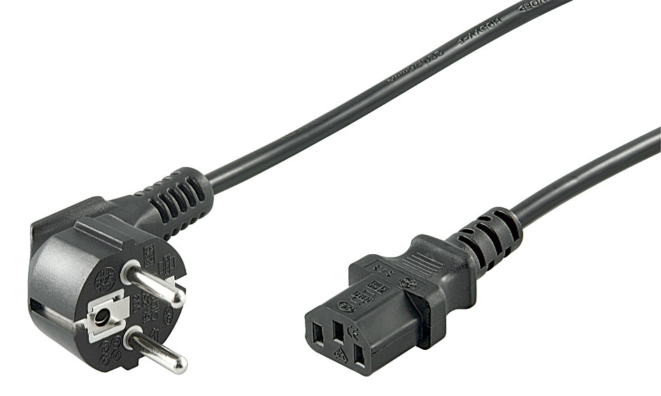 220V Toitekaabel 2.5m, must, CEE 7/7 pistik nurgaga - C13
