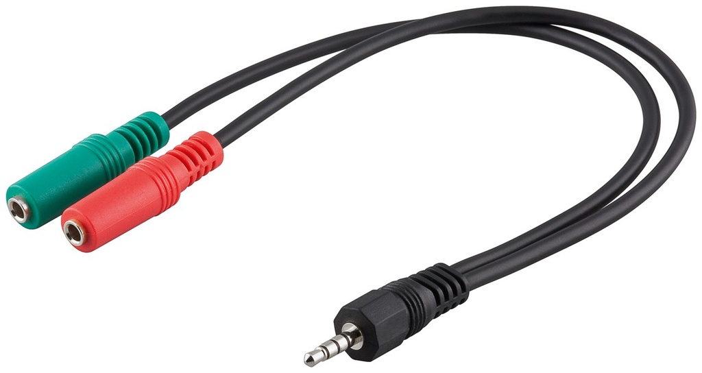 [50467] PC Headset Adapter, 1x 3.5 mm (M) AUX 4-Pin to 2x 3.5 mm (F) AUX 3-Pin, stereo