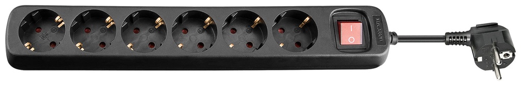 AC Power Strip 6-way with Switch, 1.5 m, Black