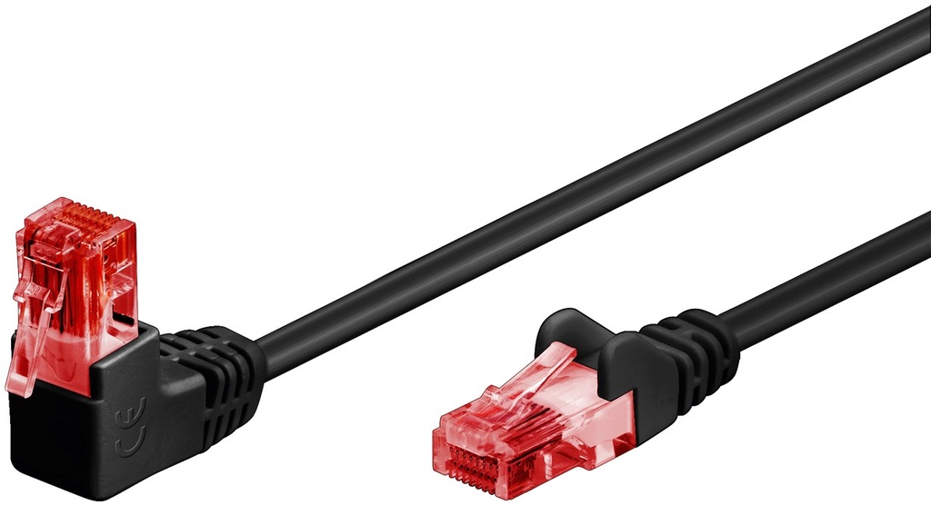 CAT 6 patchcable 1x 90°angled, U/UTP, black 1.0m