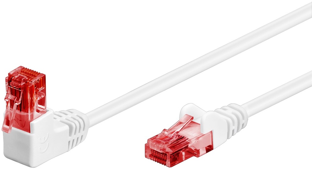 Võrgukaabel Cat6 UTP 0.5m, valge, (1x90° nurgaga üles), CCA