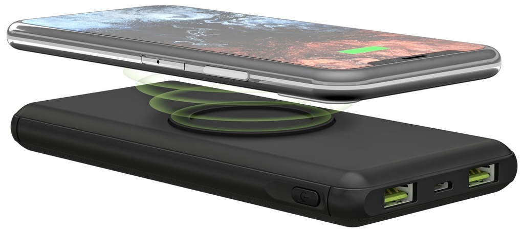 Akupank: 2xUSB 2.0A, 1xUSB-C DP, 10000mAh, Li-Po, wireless