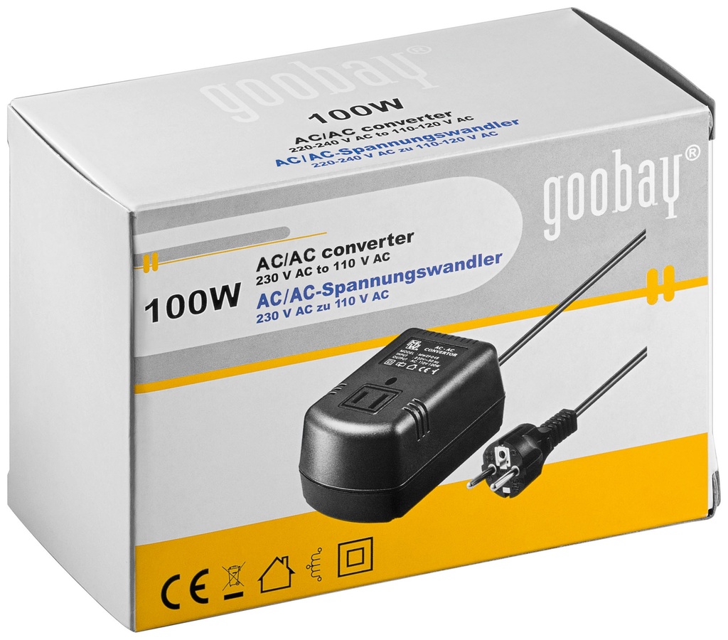 [POCO105] Konverter AC/AC 220-240V > 110-120V (Ameerika seadmetele), 100W, kaabli pikkus 1.8m