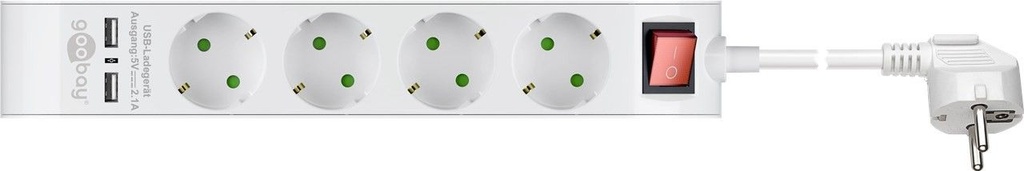 Maandusega pikendusjuhe 4 pesa / 1.4m, max 3680W, valge, lülitiga + 2 USB porti