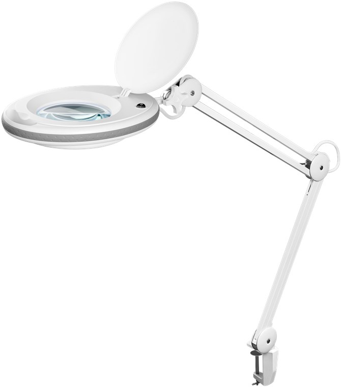 [60361] LED Magnifying Lamp with Clamp, 8 W, 650 lm, 127 mm crystal glass lens, 1.75x magnification, double articulated arm, white