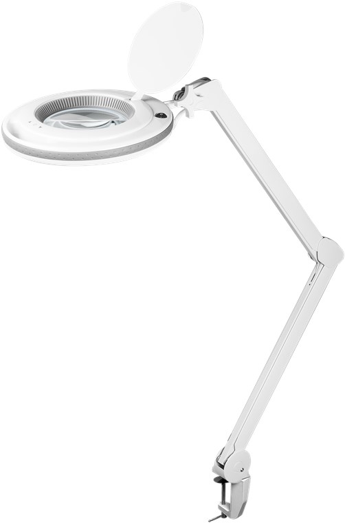 [60362] LED Magnifying Lamp with Clamp, 9 W 80-730 lm, dimmable, 127 mm crystal glass lens, 1.75x magnification, articulated arm, white