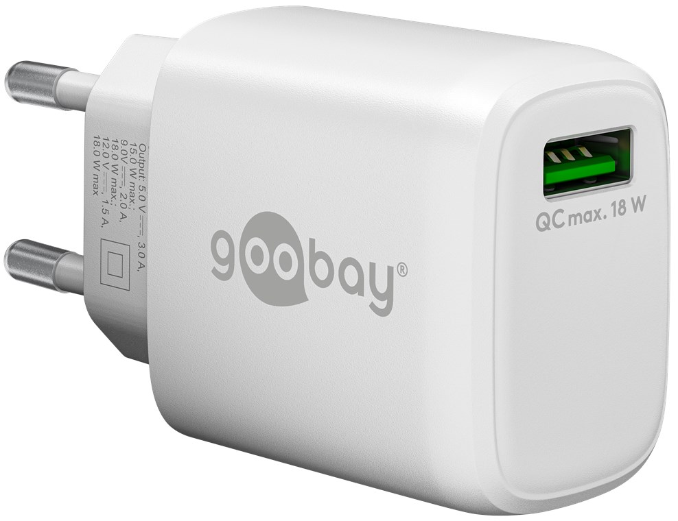 USB laadija 1 x USB QC3.0 100 - 240V > 5V, 3A, 18W, valge
