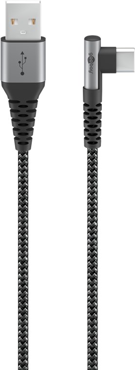 USB-C to USB-A Textile Cable with Metal Plugs (Space Grey/Silver), 90°, 2,0 m