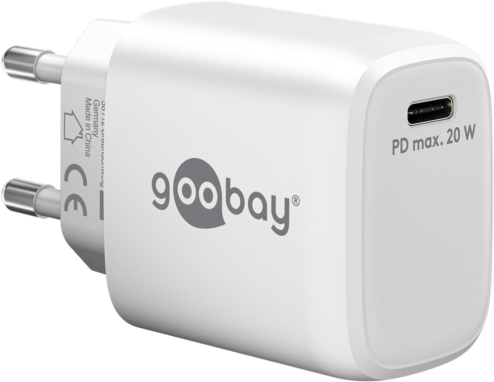 USB laadija 1 x USB-C PD, 100 - 240V > 5V, 3A, 20W, kiirlaadija, valge