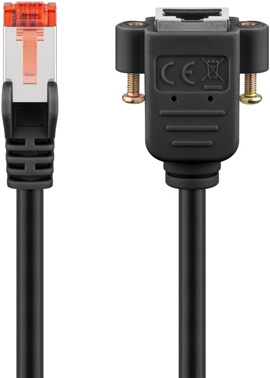CAT 6 Extension Cable 3.0m, S/FTP (PiMF), black, CU, with mounting flange