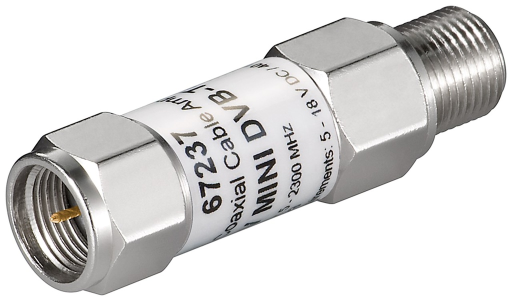 [67237] Mini koaksiaalkaabli võimendi 18 dB (DVB-T/SAT), F-pistik > F-pesa, 5 MHz - 2300 MHz