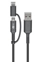 USB 2.0 kaabel A - USB-C + Micro-B 1.0m, must
