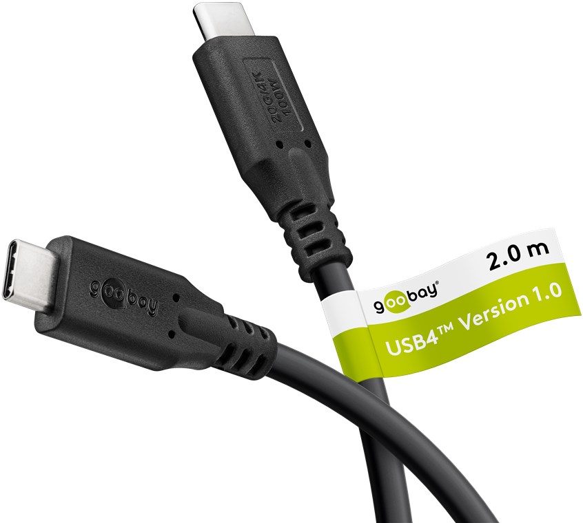 USB-C kaabel 2.0m, USB4, 100W, must, 20 Gbit/s