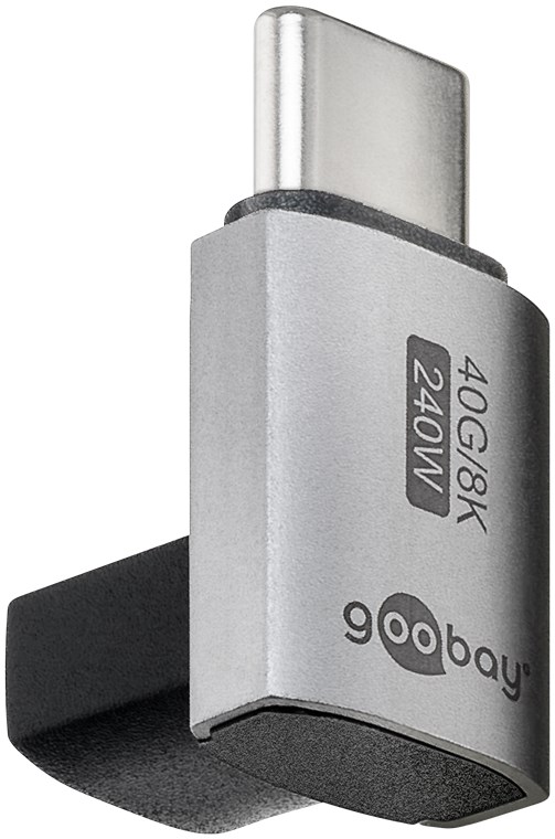 Adapter USB-C (M) - USB-C (F), 90°, USB4, lühike, L-kujuline, hall