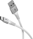USB-C - A kaabel 3.0m, metallist pistik, pehme tekstiil kattega, valge, 480 Mbit/s