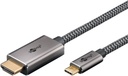 USB-C - HDMI adapterkaabel 3.0m, 4K@60Hz, tekstiilist kattega, must/hõbe