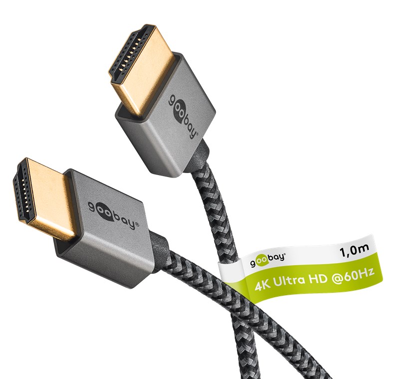 HDMI kaabel 1.0m + Ethernet, CEC, HDR, eARC,  4K 3840x2160@60Hz, slim, tekstiil, must