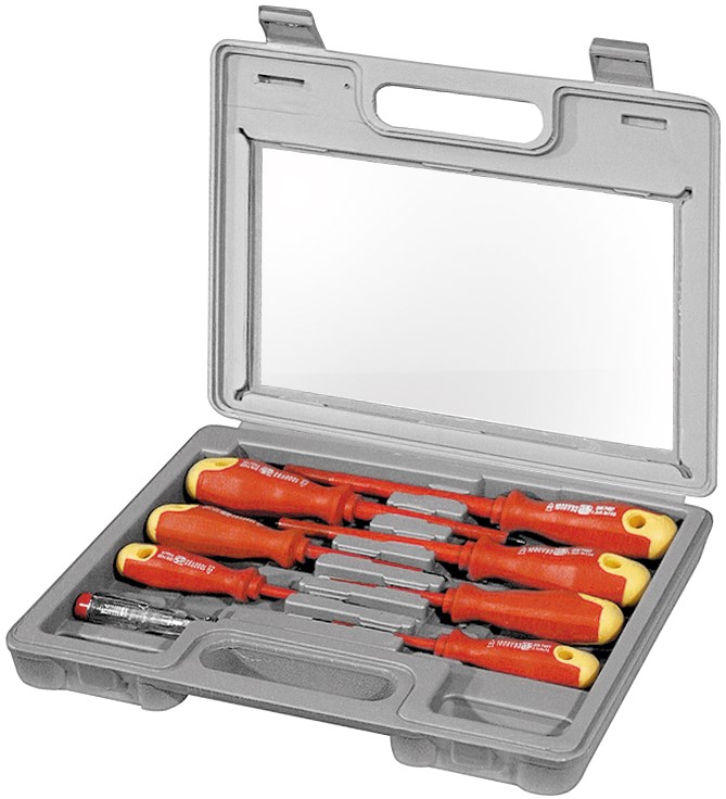 Kruvikeerajate komplekt 8-osa (3 ristpead, 4 lapikut, 1 pingetester)