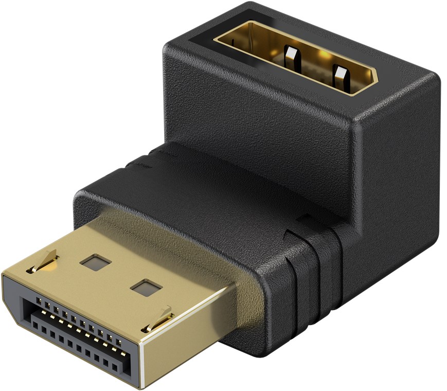 Adapter Displayport (M) - (F), 90° nurgaga üles, 8K 7680x4320@144Hz, must