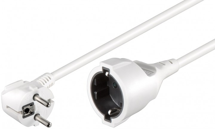 220V Toitekaabli pikendus 2.0m, valge, CEE 7/7 pistik nurgaga - CEE 7/4