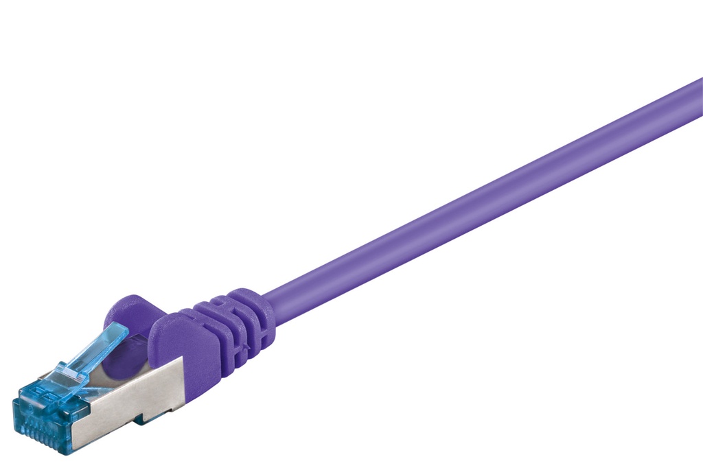 Cat6a Network cable, LS0H S/FTP 2x shielded: PIMF + braid shield 2xRJ45 plug violet 7.5m