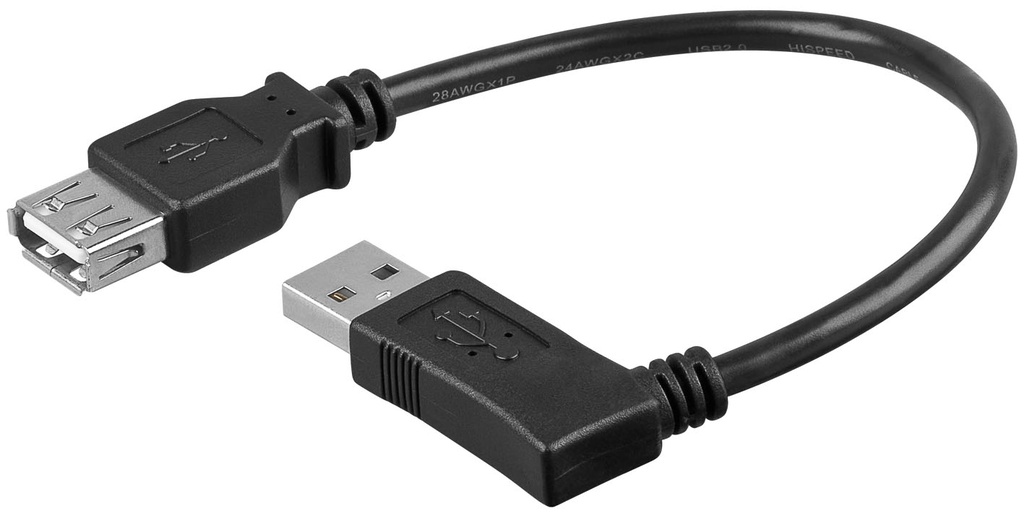[95701] USB 2.0 pikenduskaabel A - A nurgaga paremale 0.15m, must