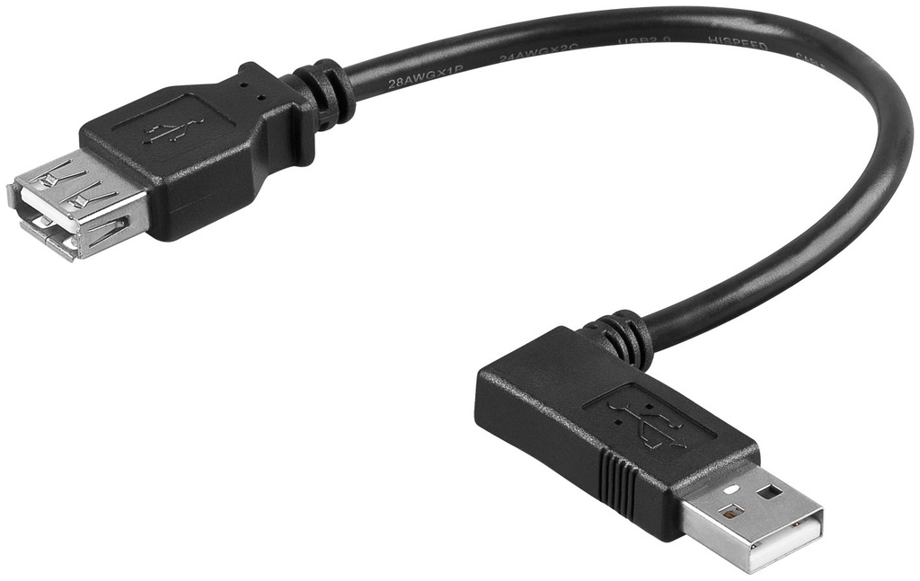USB 2.0 pikenduskaabel A - A nurgaga vasakule 0.3m, must