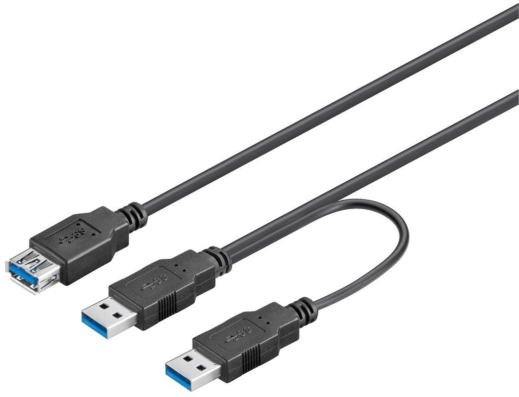 USB 3.0 Y-pikenduskaabel 2x A - A 0.3m, must