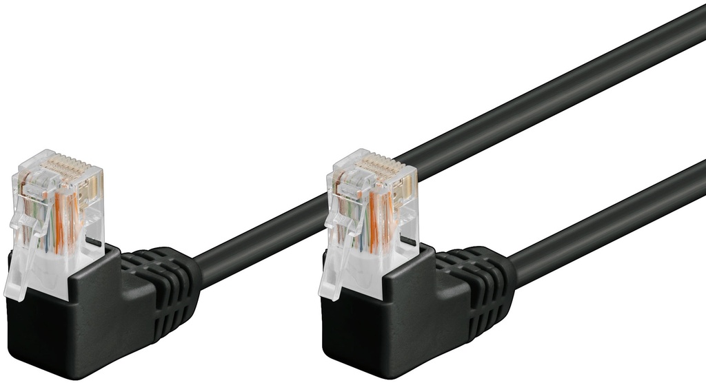 Võrgukaabel Cat5e UTP 0.25m, must, (2x90° nurgaga üles), CCA