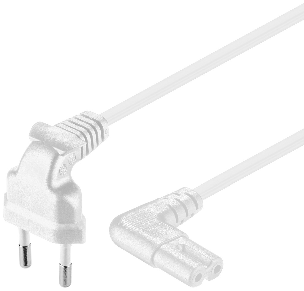 220V Toitekaabel 1.0m, valge, CEEE 7/16 - C7, mõlemad otsad nurgaga