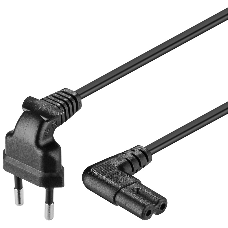 220V Toitekaabel 3.0m, must, CEEE 7/16 - C7, mõlemad otsad nurgaga